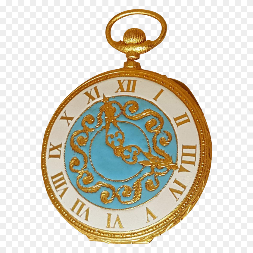 1090x1090 Itialian Made Reloj De Bolsillo Compacto Condición De Menta Azul Polvo - Adornos Dorados Png