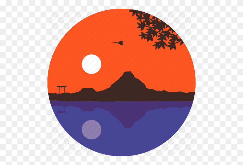 512x512 Japan, Lake, Landscape, Mountain, Nature, Sky, Sunset Icon - Sunset Sky PNG