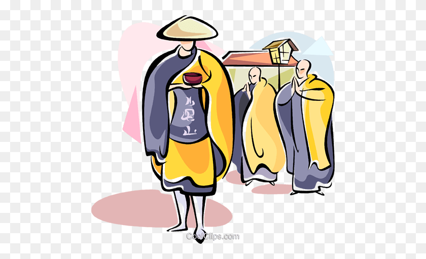 480x451 Japanese Monks Royalty Free Vector Clip Art Illustration - Monk Clipart