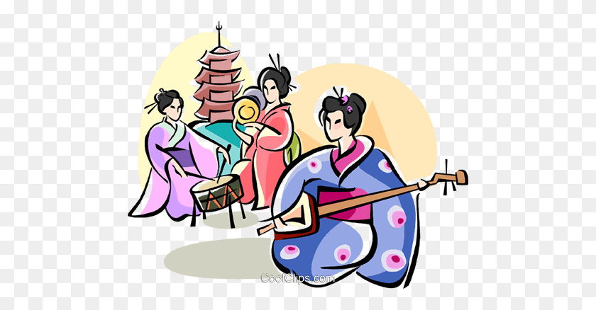 480x378 Músicos Japoneses Royalty Free Vector Clipart Illustration - Heritage Clipart