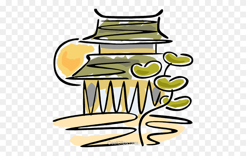 480x475 Japanese Temple Royalty Free Vector Clip Art Illustration - Temple Clipart