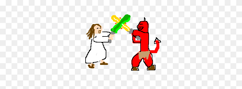 300x250 Jesus And The Devil Fighting With Lightsabers Drawing - Lightsaber Clip Art