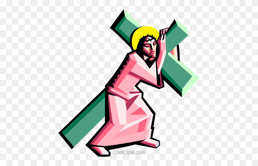 460x480 Jesus Carrying The Cross Royalty Free Vector Clip Art Illustration - Kids Fitness Clipart