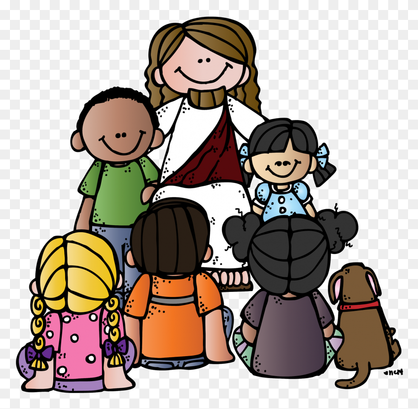 1600x1562 Jesus Cartoon For Kids Group With Items - Two Kids Talking Clipart
