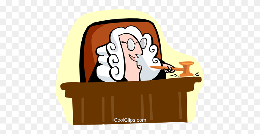 480x374 Judge Behind Bench Royalty Free Vector Clip Art Illustration - Court Clipart