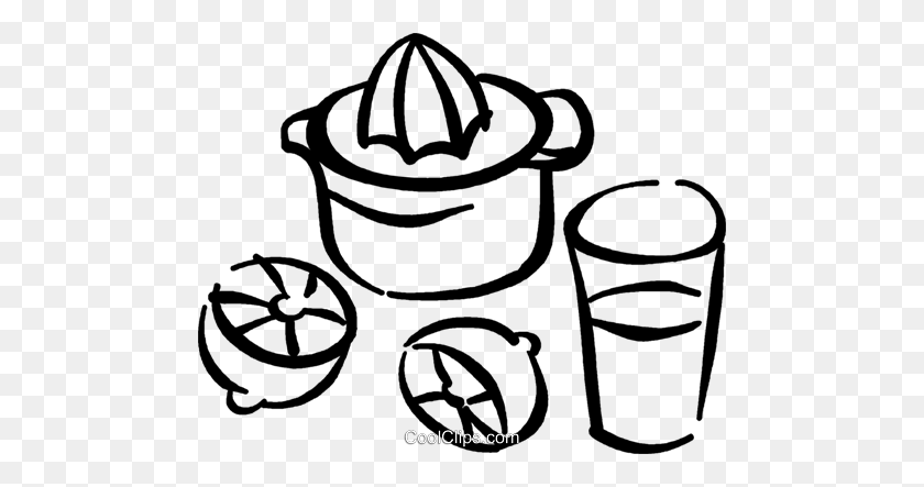 480x383 Juice Maker With Lemons Royalty Free Vector Clip Art Illustration - Juice Clipart Black And White