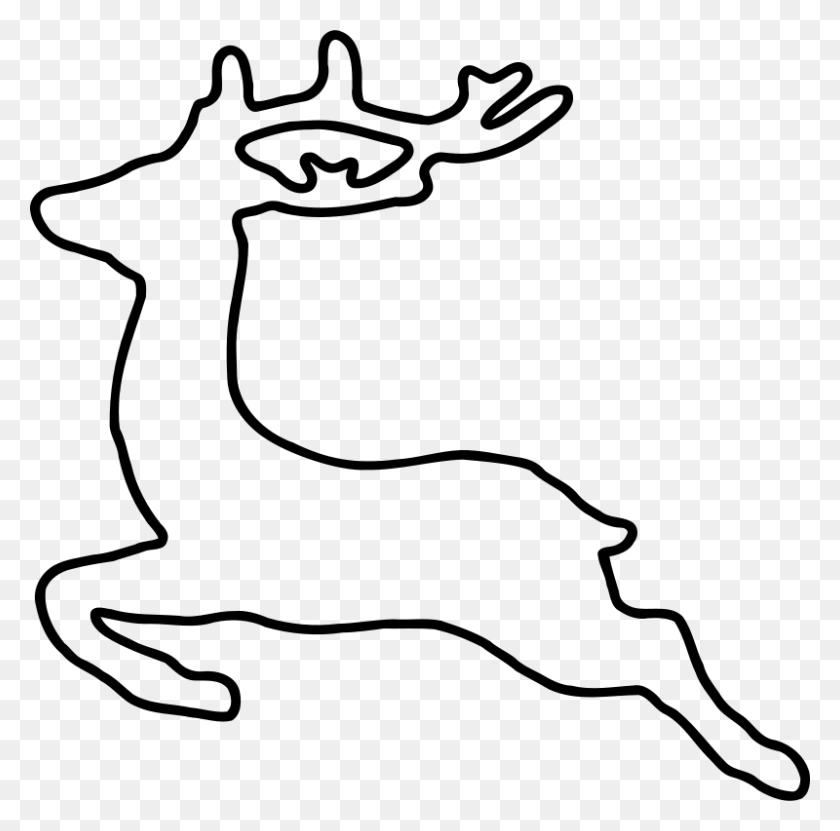 800x791 Jumping Deer Silhouette Pixels Silhouettes Line - Reindeer Clipart Black And White
