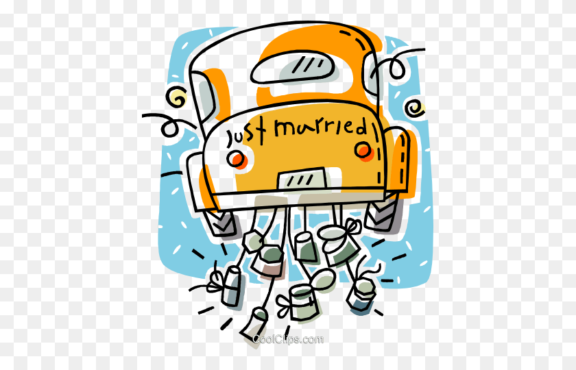 425x480 Just Married Couple Driving Away Royalty Free Vector Clip Art - Married Couple Clipart