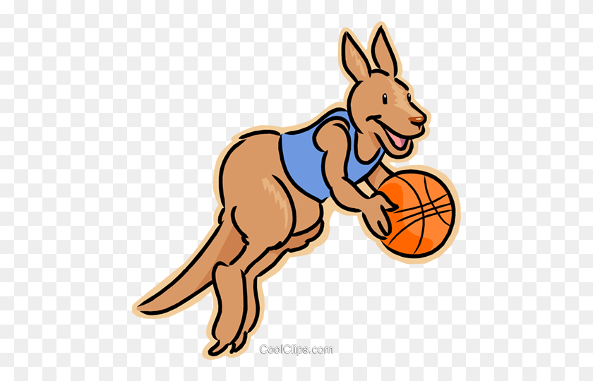 466x480 Kangaroo Playing Basketball Royalty Free Vector Clip Art - Kids Playing Basketball Clipart
