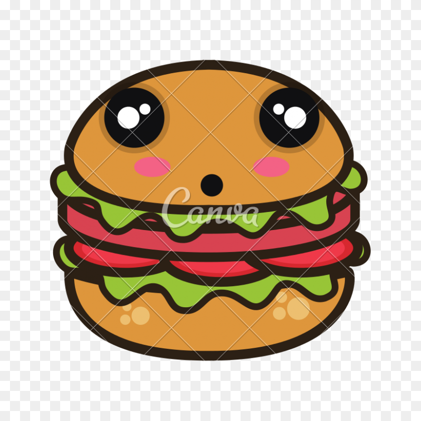 800x800 Kawaii Cartoon Burger - Burger Bun Clipart