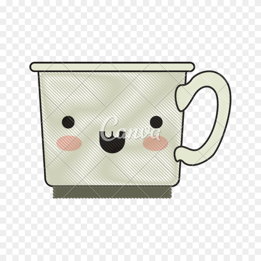 800x800 Kawaii Coffee Cup In Colored Crayon Silhouette - Coffee Cup Silhouette PNG