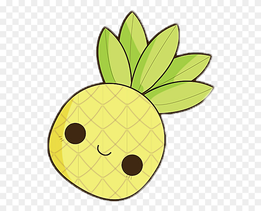 542x618 Kawaii Cute Pineapple Yellow Chibi Small Little Food - Imágenes Prediseñadas De Piña Lindo