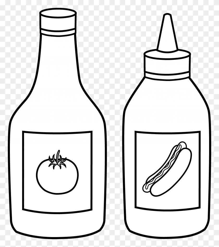 4876x5537 Ketchup And Mustard Line Art - Condiments Clipart