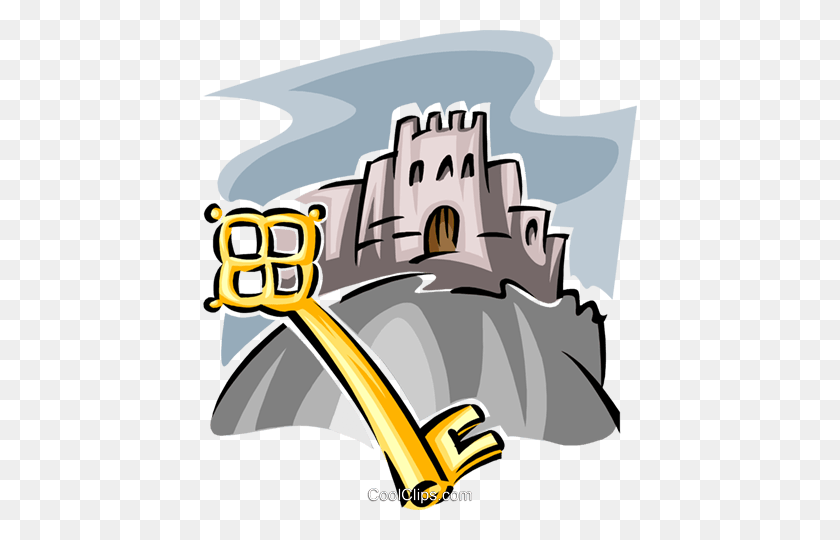 434x480 Key To The Castle Royalty Free Vector Clip Art Illustration - Fortress Clipart