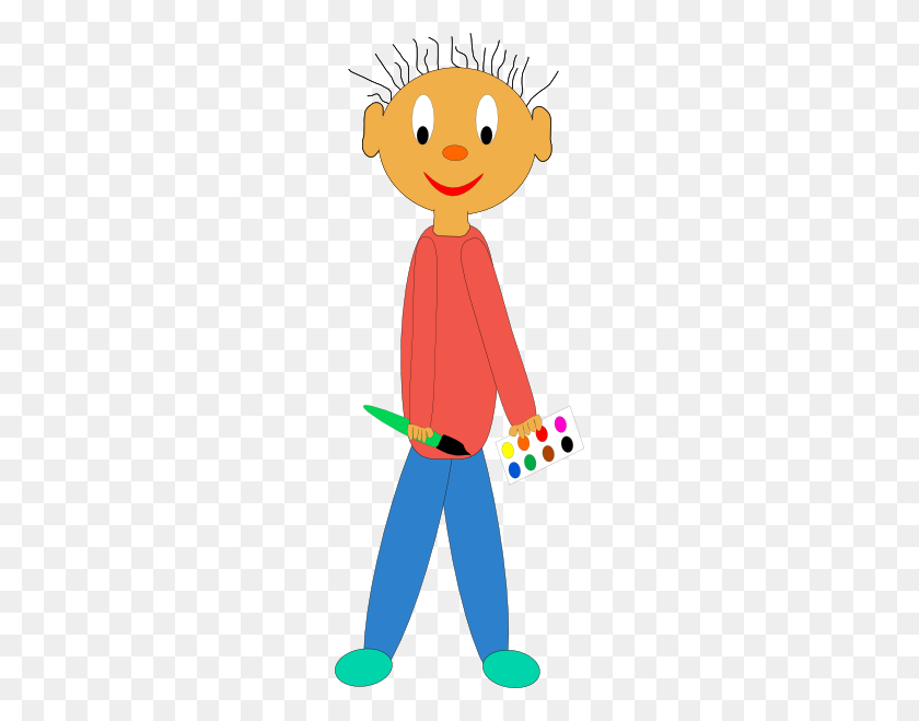 228x599 Kid Holding Paint Brush Clip Art Free Vector - Paintbrush Clipart PNG
