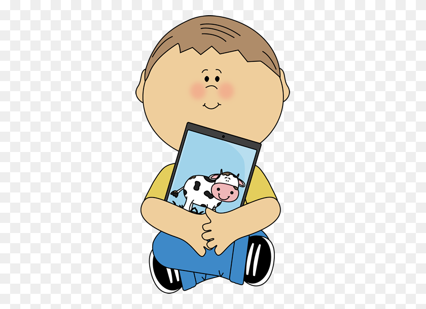 305x550 Kid Sitting With A Tablet Clip Art School School - Pocket Chart Clipart