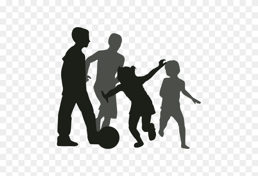512x512 Kids Chasing Ball Silhouette - Children Silhouette PNG
