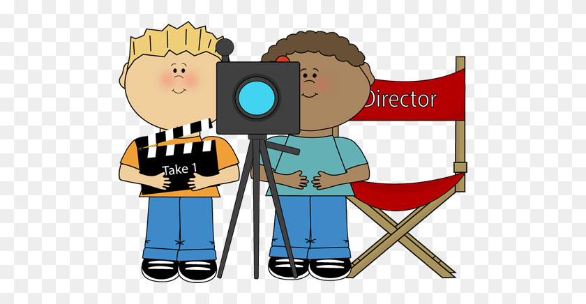 500x376 Kids Directing Behind Movie Camera Hollywood Rocks Theme Lights - Sing Movie Clipart