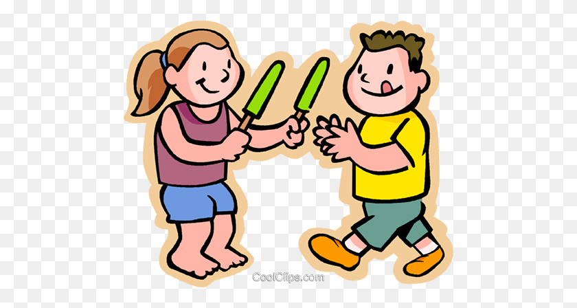 480x388 Kids Eating A Popsicle, Sharing Royalty Free Vector Clip Art - Sharing Clipart