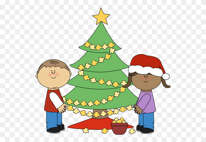 550x520 Kids Stringing Popcorn On Christmas Tree Clip Art Winter - Summer Tree Clipart