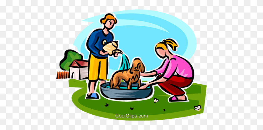 480x355 Kids Washing The Puppy Royalty Free Vector Clip Art Illustration - Mothers Day Clipart Free