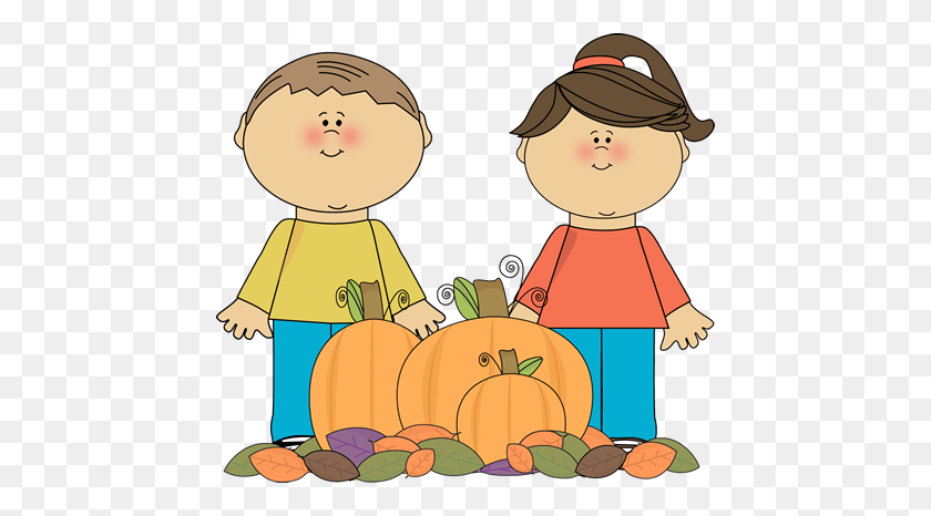 450x406 Kids With Fall Pumpkins Clip Art - Whistle Clipart