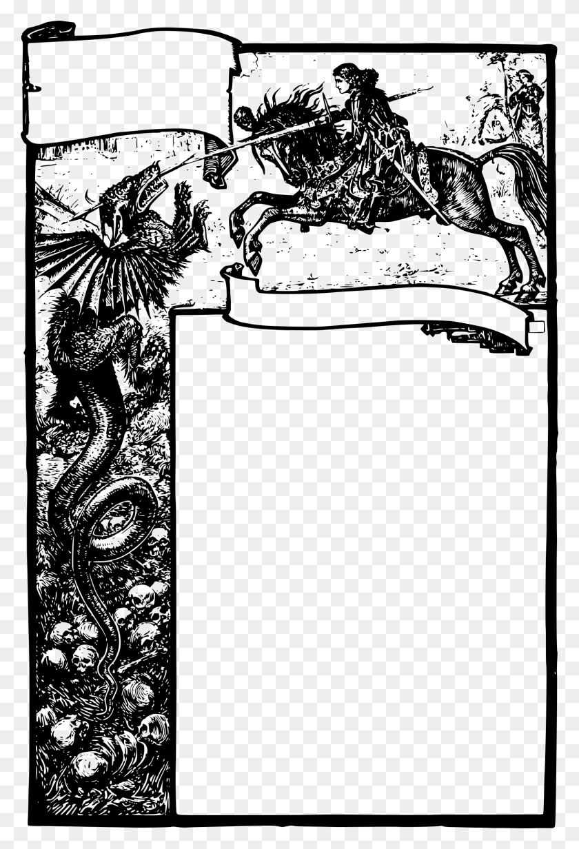 1596x2400 Kill Dragon Frame - Middle Ages Clipart