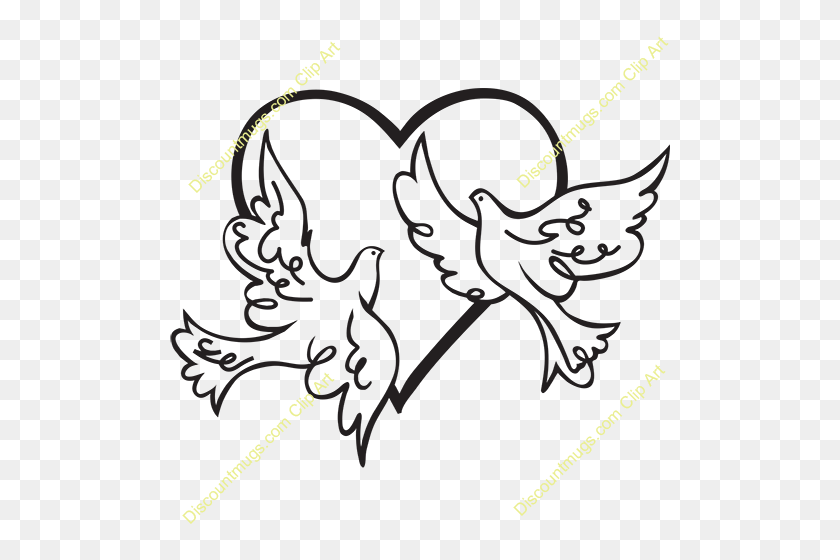 500x500 Kissing Doves Clipart - Kiss Clipart Black And White