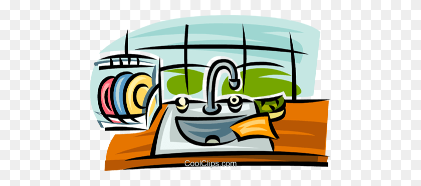480x312 Kitchen Sink With Dishes Royalty Free Vector Clip Art Illustration - Dishes In Sink Clipart