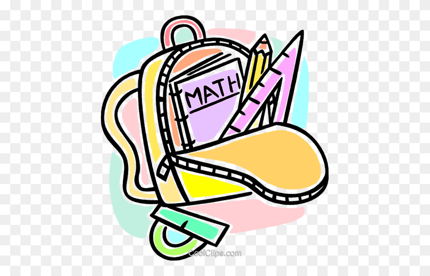 445x480 Knapsack And Math Books Royalty Free Vector Clip Art Illustration - Math Book Clipart