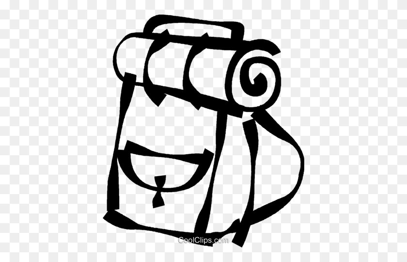 416x480 Knapsack Royalty Free Vector Clip Art Illustration - Black And White Camping Clipart