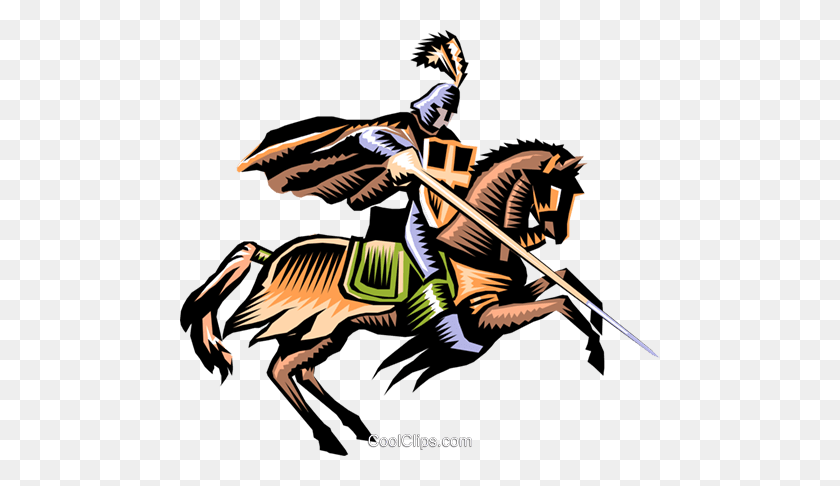 480x426 Knight On Horseback Royalty Free Vector Clip Art Illustration - Knight Clipart Free