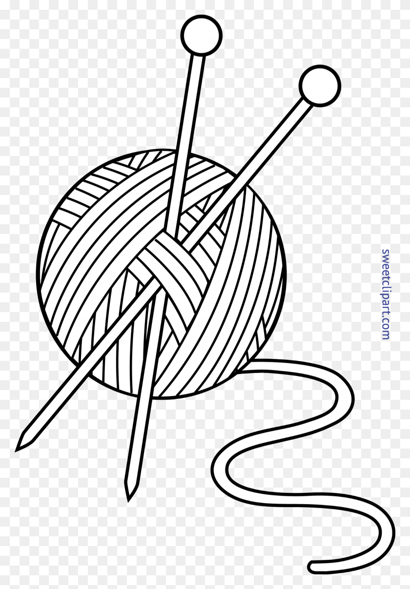 3504x5161 Knitting Yarn Needles Lineart Clip Art - Knitting Needles Clipart