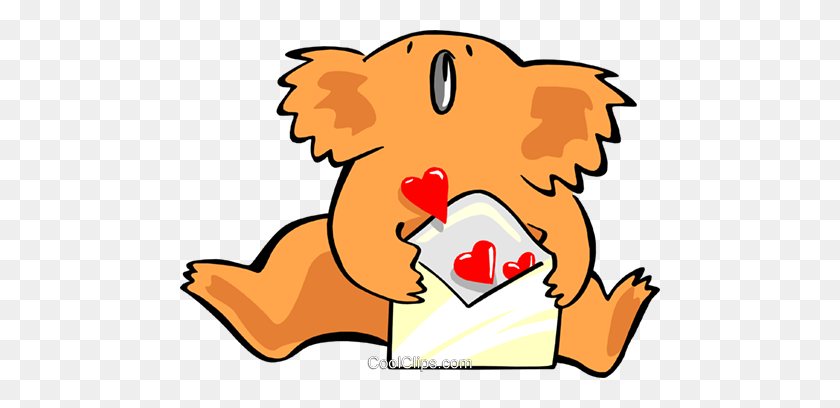 480x348 Koala Bear With Love Letter Royalty Free Vector Clip Art - Love Letter Clipart