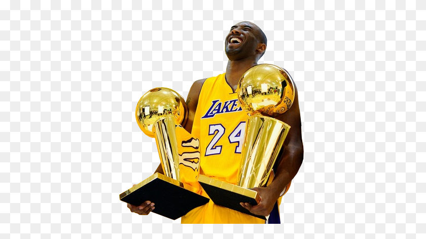 394x411 Kobe And The Championship Trophies Lakers Kobe - Kobe Bryant PNG