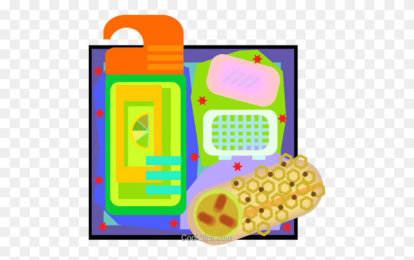480x467 La Sponge With Soap And Body Gel Royalty Free Vector Clip Art - Shampoo Clipart