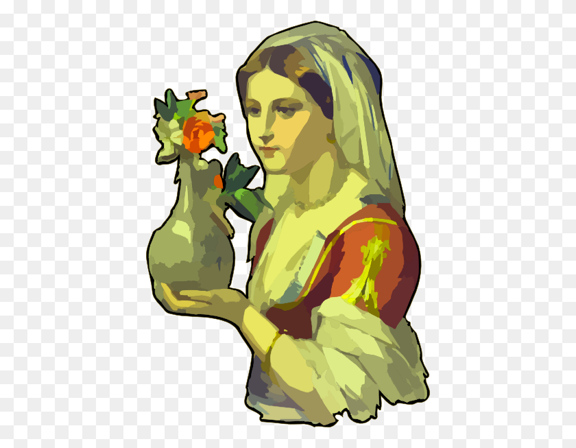 414x593 Lady Carrying Flower Vase Clip Art - Flower Vase Clipart