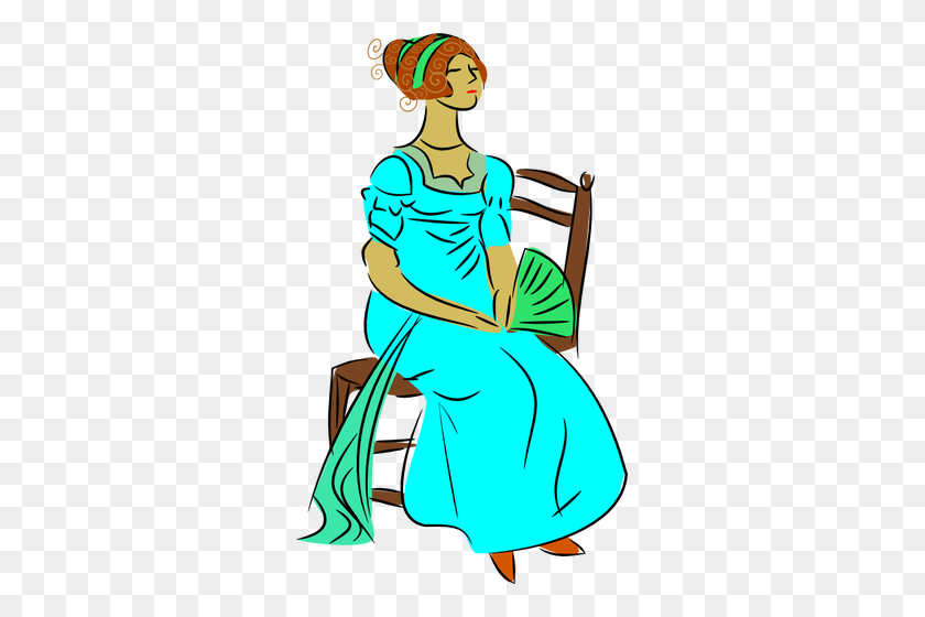 301x500 Lady Sitting With Fan Vector Clip Art - Fashion Show Clipart