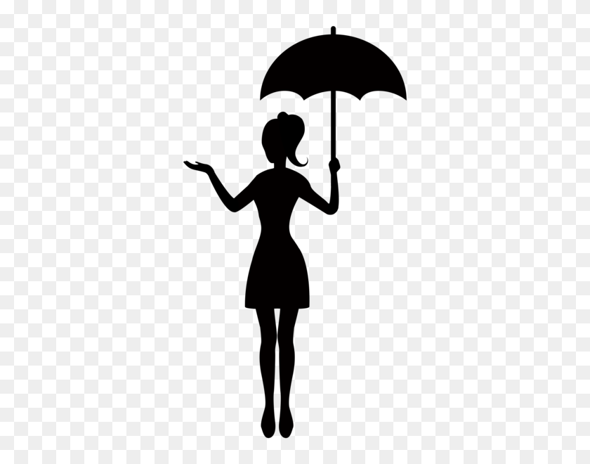 332x600 Lady With Umbrella Clipart - Raincoat Clipart Black And White
