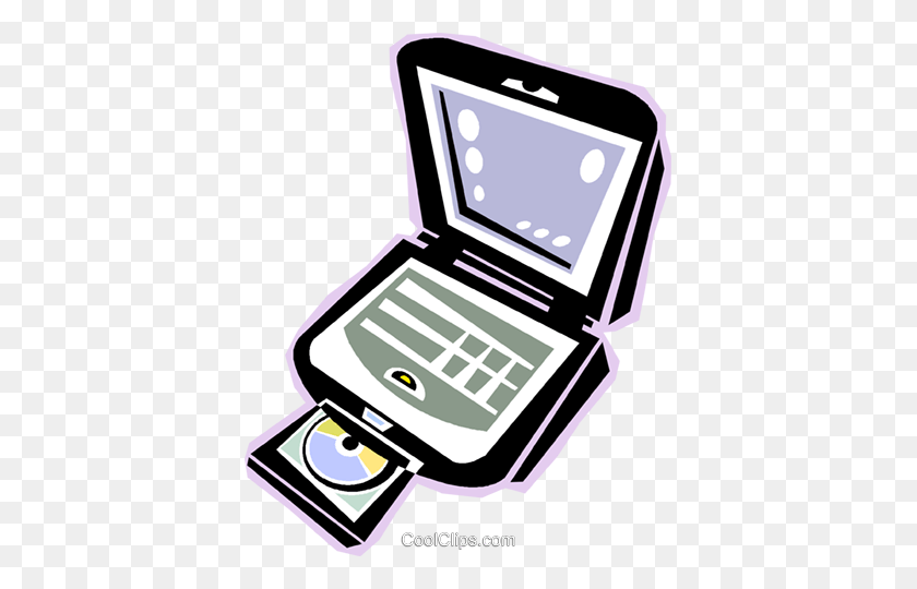391x480 Laptop Computer With Cd Rom Drive Royalty Free Vector Clip Art - Cd Case Clipart