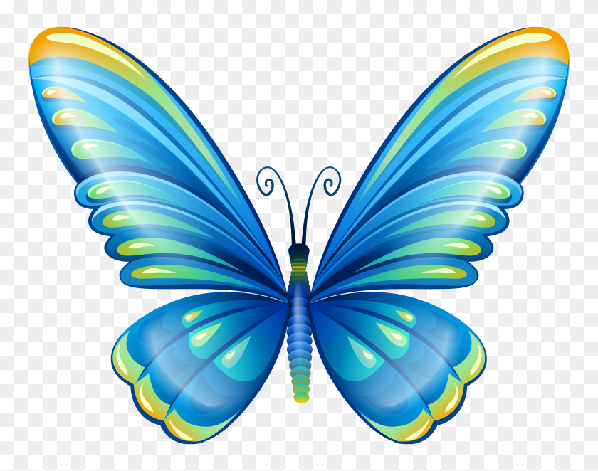 7679x5932 Большая Художественная Голубая Бабочка Png Картинка Галерея - Синий Фон Клипарт