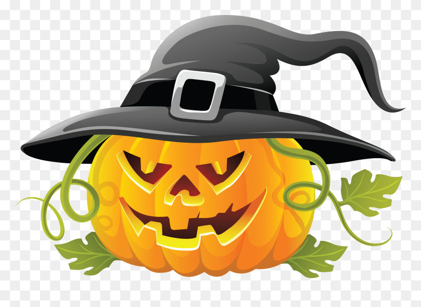 5863x4163 Calabaza De Halloween Transparente Grande Con Imágenes Prediseñadas De Sombrero De Bruja - Clipart Transparente De Halloween