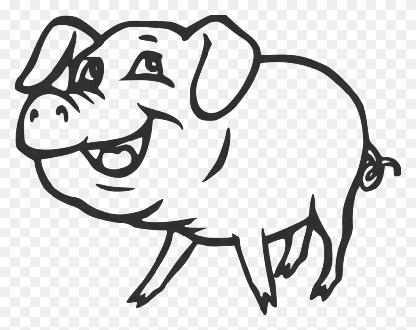 963x750 Large White Pig Guinea Pig Black And White Drawing Art Free - Pig Black And White Clipart