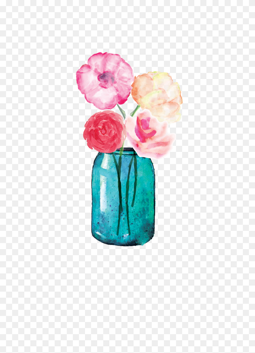 2000x2828 Lauren Baxter Flowers In A Mason Jar Art Inspiration - Water Color Flowers PNG