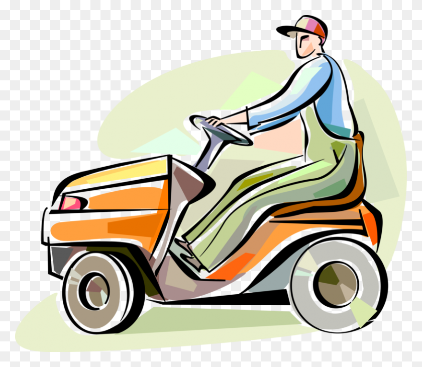 813x700 Lawn Care Worker With Riding Mower - Riding Lawn Mower Clip Art