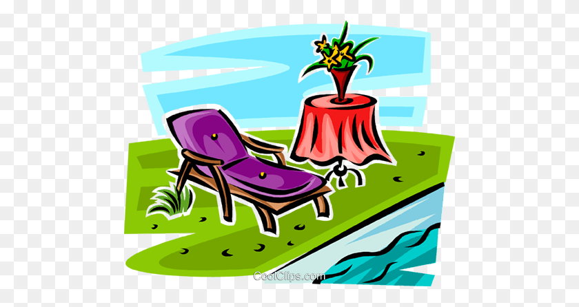480x386 Lawn Chair Beside A Pool Royalty Free Vector Clip Art Illustration - Lawn Chair Clipart