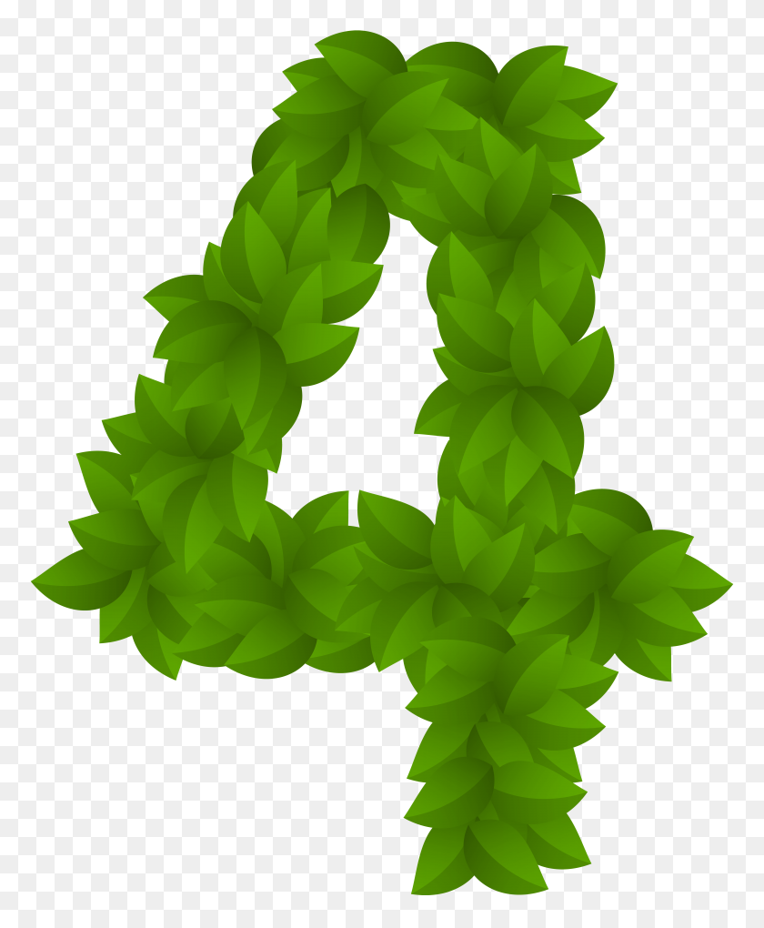 6495x8000 Leaf Number Four Green Png Clip Art - Number 4 Clipart
