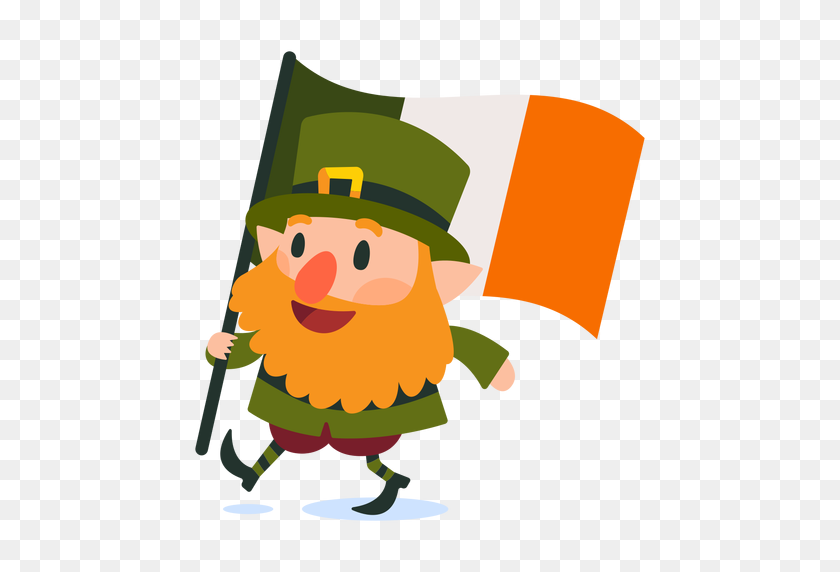 512x512 Leprechaun Carrying Irish Flag Cartoon - Leprechaun PNG