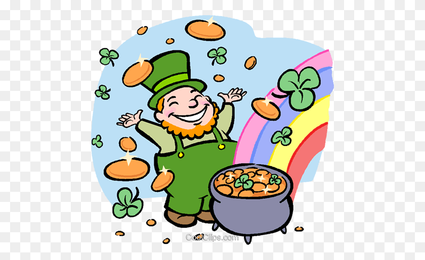 480x455 Leprechaun With Pot Of Gold Royalty Free Vector Clip Art - Pot Of Gold Clipart Free