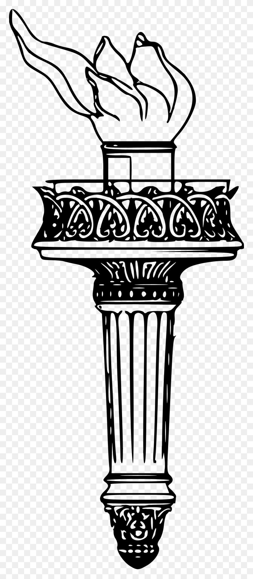 1000x2380 Liberty Torch Drawing - Torch Clipart Black And White